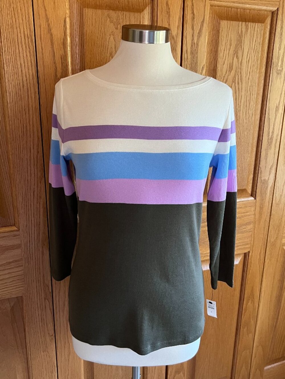 TALBOTS -- Cotton Bateau Neck Tee-Bold Garden Stripe -- NEW with Tag